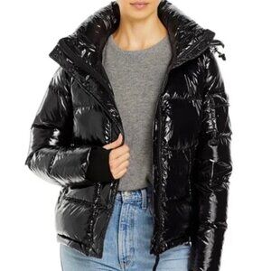 Warm winter puffer jacket - Shiny black puffer jacket - Aqua - Size L